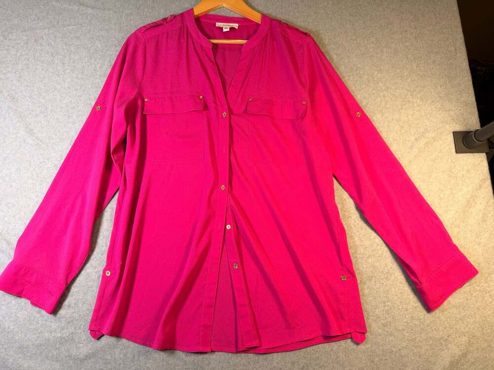 Calvin Klein Women's Pink Button-Down Utility Shirt Size M